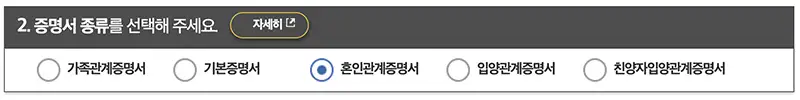 증명서 종류 선택