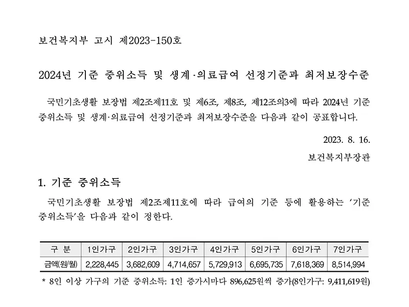 중위소득 확인 위해 기준 중위소득의 개념을 이해할 필요가 있습니다